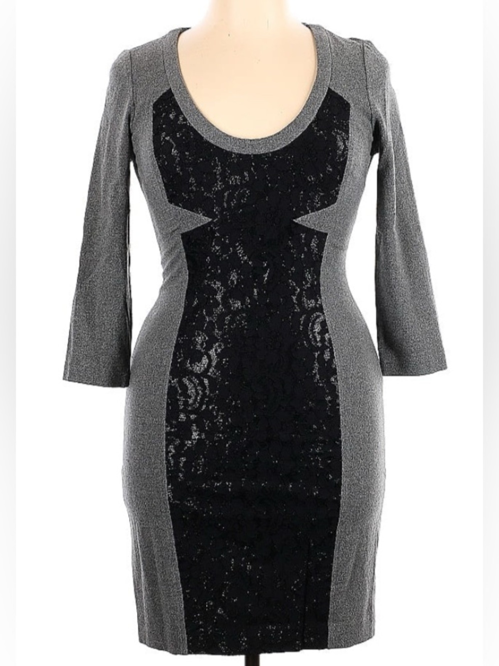 Gray Black Lace Colorblock Fall Winter Dress Wool Blend Size 0 Tracy Reese